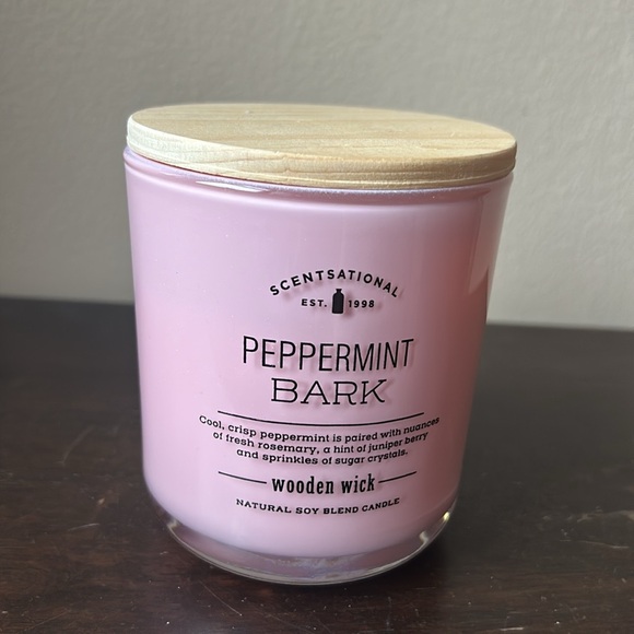 Other - Scentsational Candle Peppermint Bark Pink  Jar 11 Oz  Wood Lid Wood Wick new
